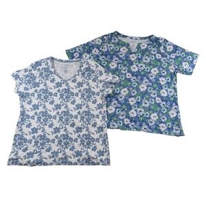 Set of Two Croft & Barrow Blue Short Sleeve Floral Tops Size XXL